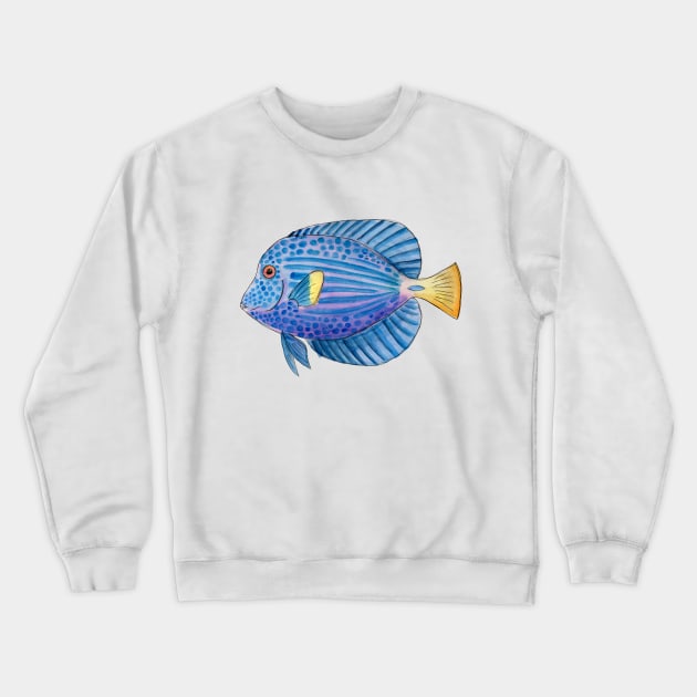 Aquarium Purple Tang Fish in Watercolor Crewneck Sweatshirt by narwhalwall